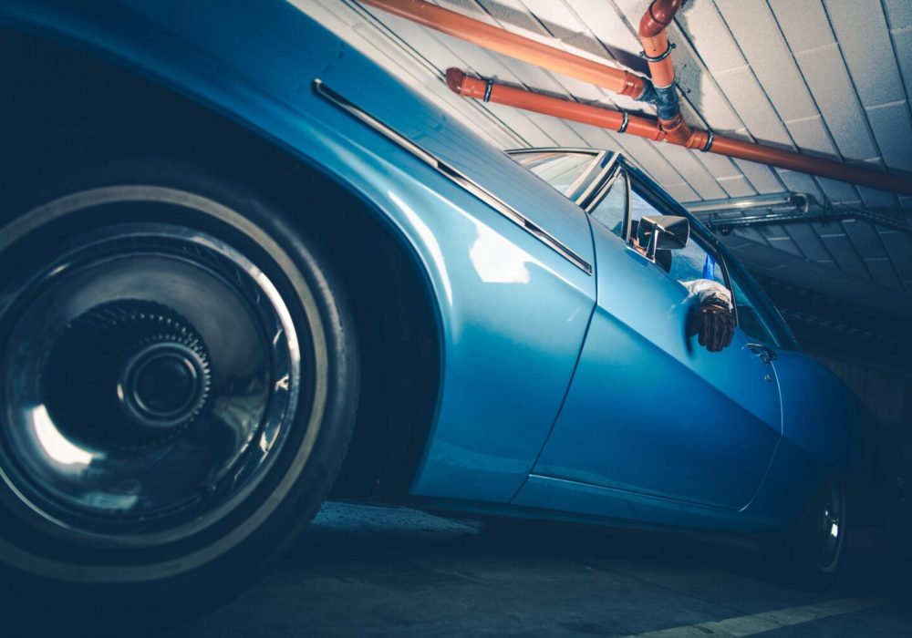 Underground Classic Rider. Men in the Vintage American Muscle Car.